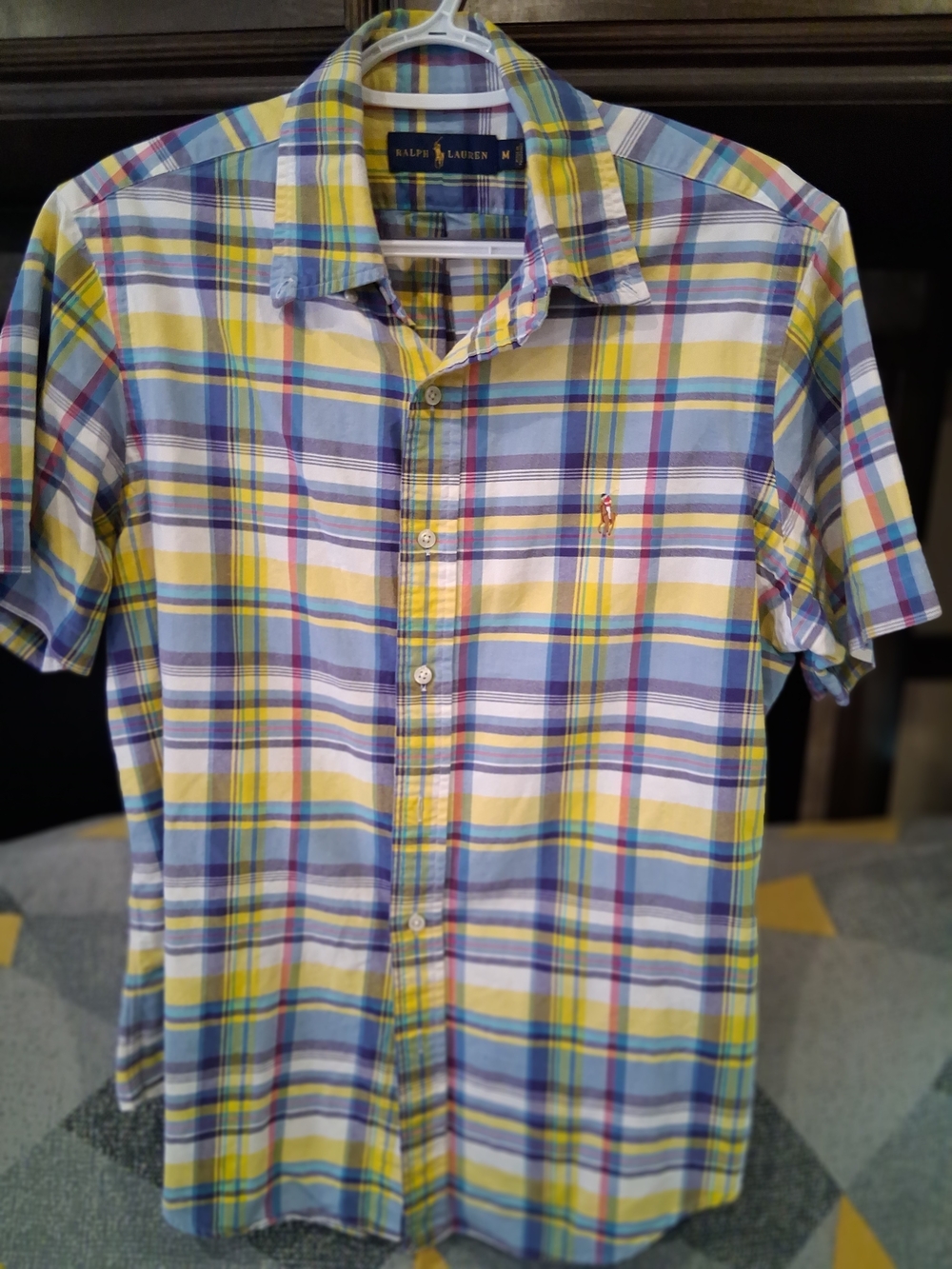 Ralph Lauren Men's Yellow & Blue Plaid Short-Sleeve Shirt